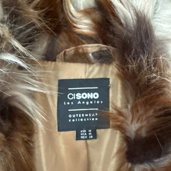 CI SONO Los Angeles FAUX FUR Brown Black Tan short JACKET COAT M - Picture 2 of 3